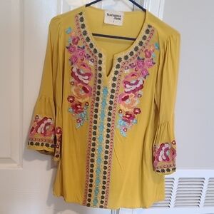 Savanna Jane Yellow Embroidered Women's Top